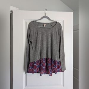 Red Camel- Long Sleeved Gray Top with Floral Hem